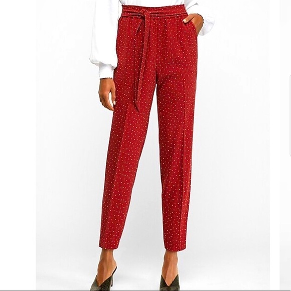 EXPRESS High Waisted Polka Dot Ruffle Sash Tie Ankle Pant womens size S - Picture 1 of 11